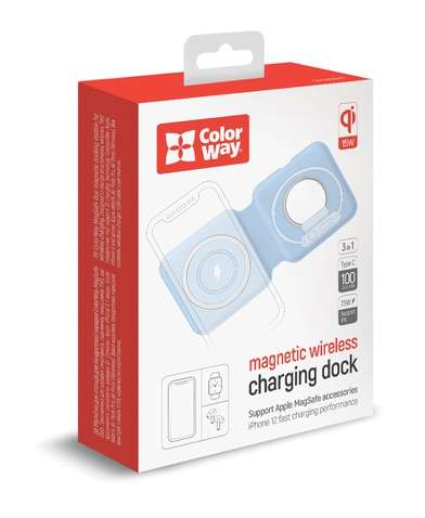 Бездротове зарядний пристрій СolorWay MagSafe Duo Charger 15W for iPhone Blue
