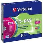 Диск CD-RW Verbatim 700Mb 12X SlimBox 5шт Color