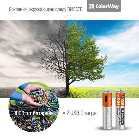 Акумулятор ColorWay (CW-UBAAA-01) AAA, 400mAh 2 шт., micro USB