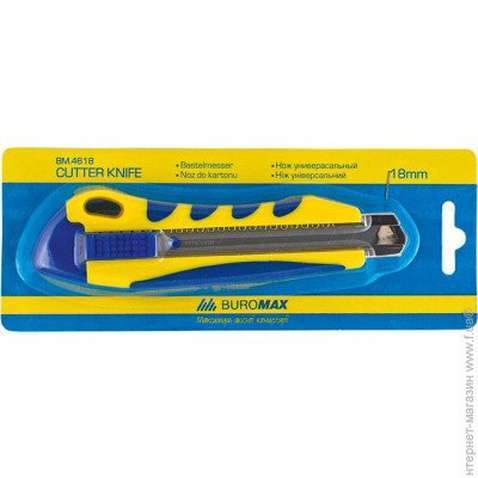 Ніж канцелярський BUROMAX 18мм, metal runners, rubber inserts (BM.4618)