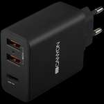 Зарядний пристрій CANYON Universal 3xUSB AC charger (in wall) with over-voltage protection(1 USB-C with PD Quick Charg