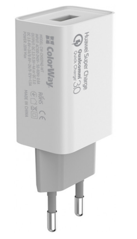 Зарядний пристрій Colorway 1USB Huawei Super Charge/Quick Charge 3.0, 4A (20W)