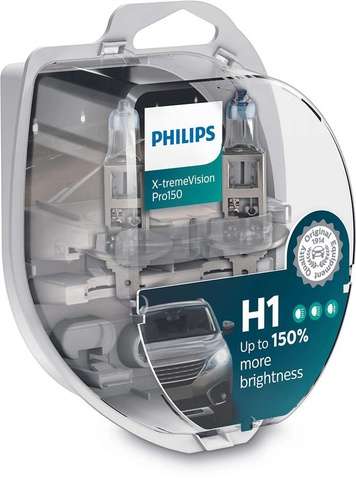 Лампа галогена  Philips H1 X-treme VISION PRO +150%, 3700K, 2шт/блістер 12258XVPS2