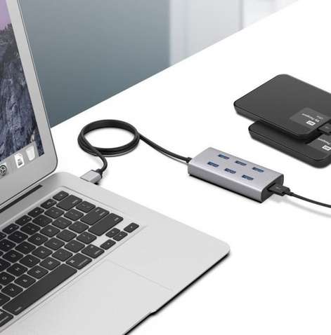 Концентратор USB Maiwo 7х USB3.0-порти, кабель 15 см, метал, без БЖ USB Type-C концентратор (Hub)