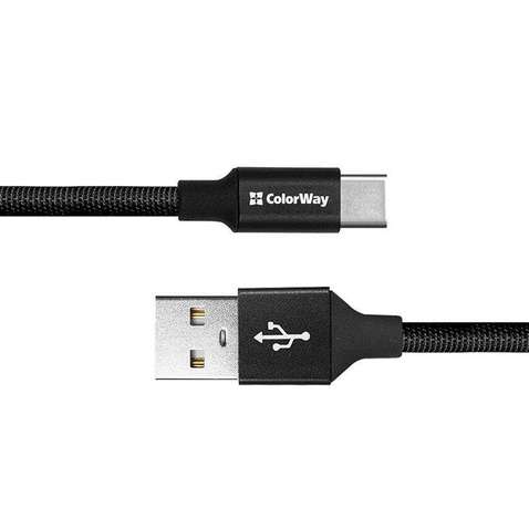 Кабель  ColorWay USB-Type-C 2.4А, 0.25м, Black (CW-CBUC048-BK)