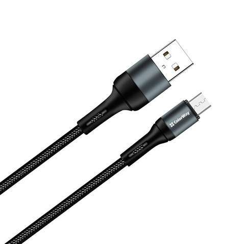 Кабель  ColorWay USB-microUSB, nylon, 2.4А, 1м, Black (CW-CBUM045-BK)