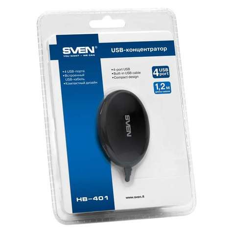 USB концентратор (Hub) Sven HB-401 чорний, 4xUSB2.0