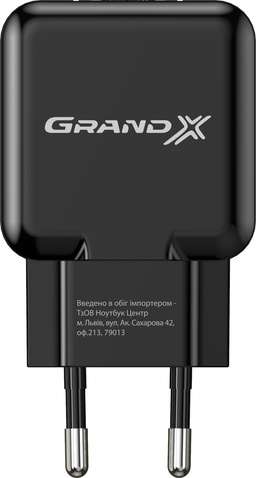 Зарядний пристрій  Grand-X (1xUSB 5В/2.1А) Black (CH-03B)