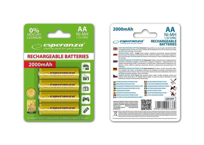 Акумулятор Esperanza EZA104Y AA(HR6) 2000mAh 1x4 шт. Жовтий