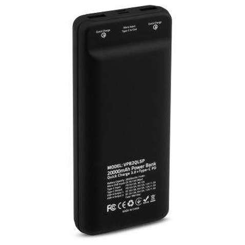 Батарея універсальна Vinga 20000 mAh QC3.0 Display soft touch black (VPB2QLSBK)