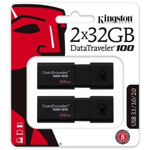 USB флеш накопичувач Kingston 2x32GB DataTraveler 100 G3 USB 3.1 (DT100G3/32GB-2P)