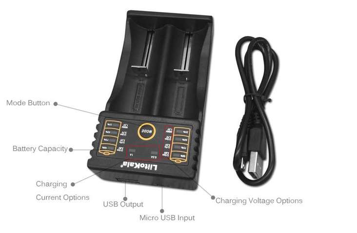 Зарядний пристрій для акумуляторів Liitokala Lii-202, Ni-Mh/Li-ion/Li-Fe/LiFePO4, USB, Powerbank, LED, Box