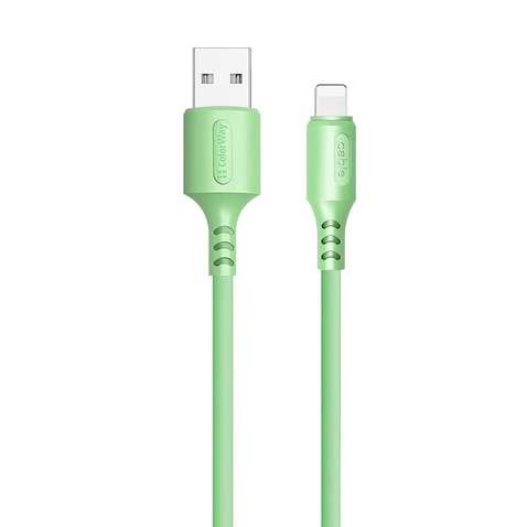 Кабель Lightning ColorWay USB-Lightning, soft silicone, 2.4А, 1м, Green (CW-CBUL042-GR)