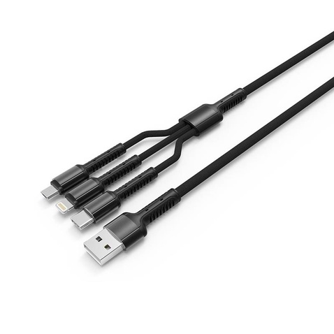 Кабель  ColorWay USB-Lightning+MicroUSB+USB Type-C, 1.2м, Dark Grey (CW-CBU3003-GR)