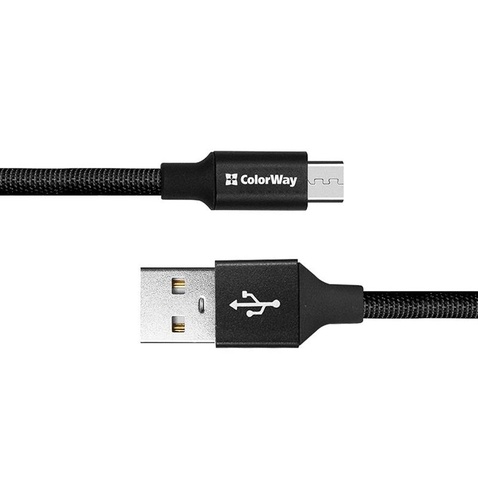 Кабель  0.25m USB 2.0 (AM/Micro USB) ColorWay, 2.4А (CW-CBUM048-BK) Black