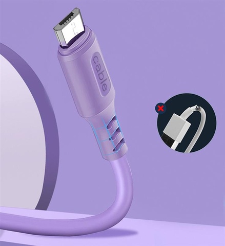 Кабель  ColorWay USB-microUSB, soft silicone, 2.4А, 1м, Purple (CW-CBUM044-PU)