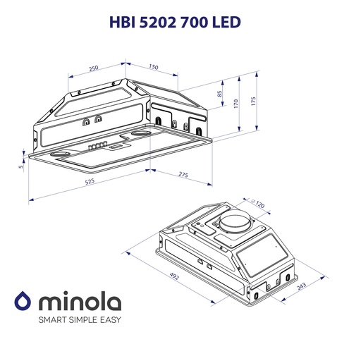 Витяжка MINOLA HBI 5202 I 700 LED, Вбудована
