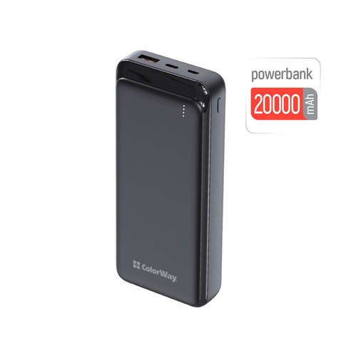 Зовнішній акумулятор (Power Bank) Colorway 20000mAh Slim (USB QC3.0 + USB-C PD 20W) Black