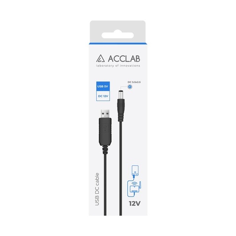 Кабель живлення ACCLAB USB to DC, 5,5х2,5 мм, 12V, 1A, 1 м Black (1283126552847)