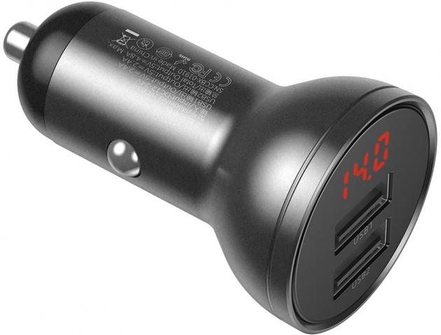 Автомобільний зарядний пристрій  Baseus Digital Display Dual USB 4.8A Car Charger 24W Grey