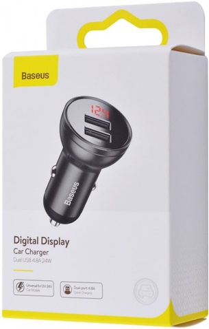 Автомобільний зарядний пристрій  Baseus Digital Display Dual USB 4.8A Car Charger 24W Grey