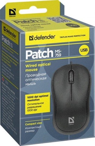 Мишка Defender Patch MS-759 Black для ноутбука, USB, 1000 dpi, 2, 1.1 м