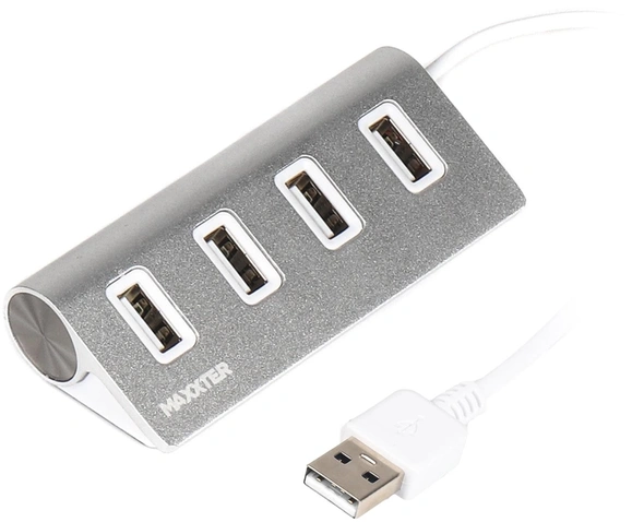 USB концентратор (Hub) Maxxter 2.0 4 порти метал, серіблястий (HU2A-4P-01)