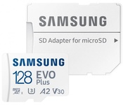 Карта пам'яті  Samsung Evo Plus microSDXC 128GB UHS-I U3 V30 A2 + SD адаптер (MB-MC128KA/EU)