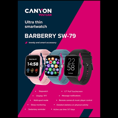 Смарт годинник  Canyon Barberry SW-79 Pink (CNS-SW79PP)