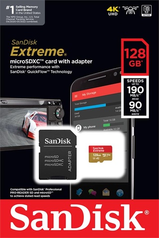 Карта пам'яті   128GB SanDisk Class 10 UHS-I U3 (SDSQXAA-128G-GN6MA) + SD-adapter