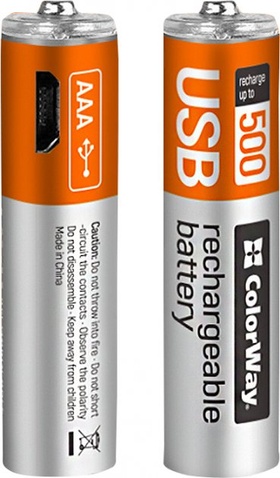Акумулятор ColorWay AAA micro USB 400 мАч 1.5В (Li-Polymer) (2шт)