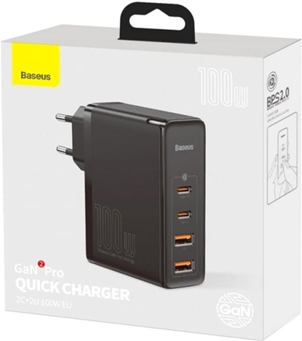 Зарядний пристрій Baseus GaN2 Pro Quick Charger 2C+2U (2xUSB-C+2xUSB-A) 100W Black (CCGAN2