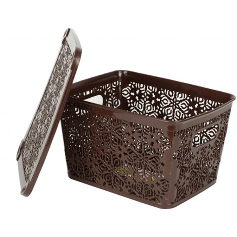 Кошик для зберігання Violet House 0402 №2 Ажур з кришкою Coffee 7 л (0402 №2 Ажур COF з/кр. 7 л)