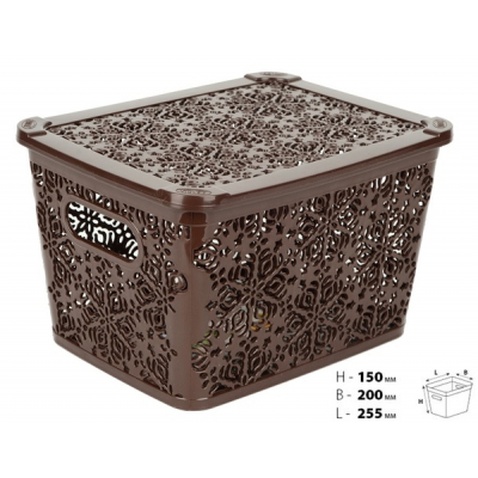 Кошик для зберігання Violet House 0402 №2 Ажур з кришкою Coffee 7 л (0402 №2 Ажур COF з/кр. 7 л)