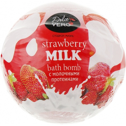 Бомбочка для ванни Dolce Vero Strawberry з протеїнами молока червона 75 г (4820091146403)