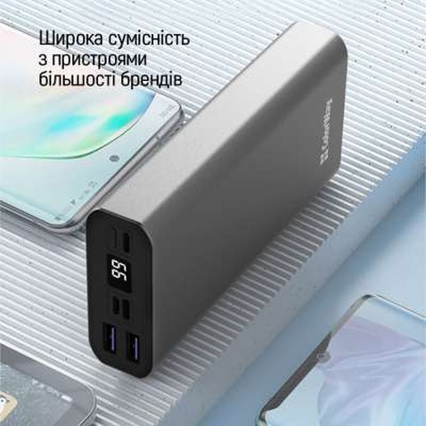 Батарея універсальна ColorWay 20 000 mAh PD/20W, QC/3.0, USB-C/Micro-USB/Lightning/USB-A max.22.5W Gray (CW-PB200LPH3GR-PDD)