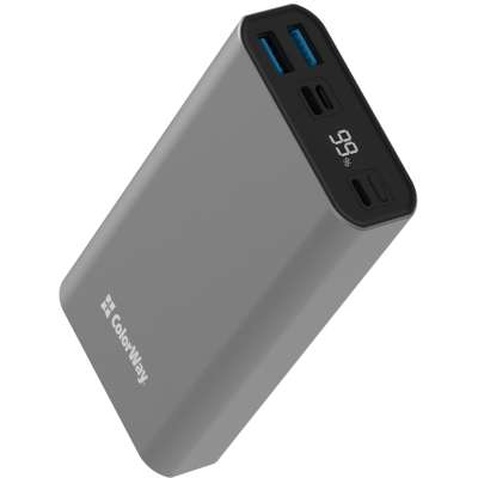 Батарея універсальна ColorWay 20 000 mAh PD/20W, QC/3.0, USB-C/Micro-USB/Lightning/USB-A max.22.5W Gray (CW-PB200LPH3GR-PDD)