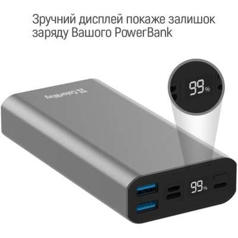 Батарея універсальна ColorWay 20 000 mAh PD/20W, QC/3.0, USB-C/Micro-USB/Lightning/USB-A max.22.5W Gray (CW-PB200LPH3GR-PDD)