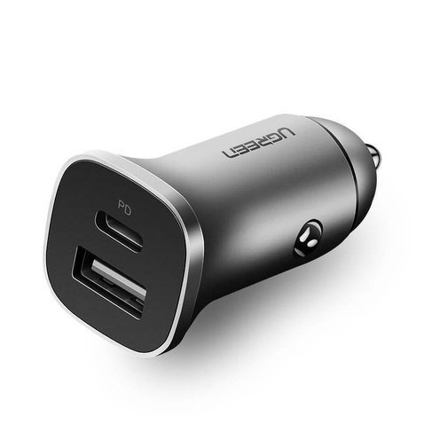 Автомобільний зарядний пристрій Ugreen CD130 (2xUSB 20W (USB-C+USB-A) QC 3.0+ Gray (30780)