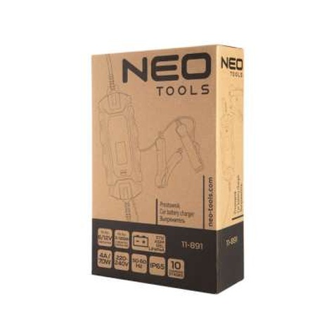 Зарядний пристрій для автомобільного акумулятора Neo Tools 4A/70Вт, 3-120Ah, для кислотних/AGM/GEL (11-891)