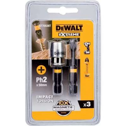 Набір біт DeWALT IMPACT TORSION, ударних, Ph2, L=50 мм, 2 шт.+магнітний тримач (DT70536T)