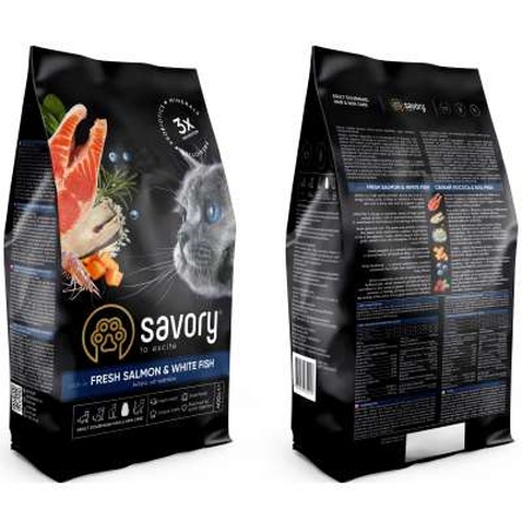 Сухий корм для кішок Savory Adult Cat Gourmand Fresh Salmon and White Fish 400 г (4820232630013)