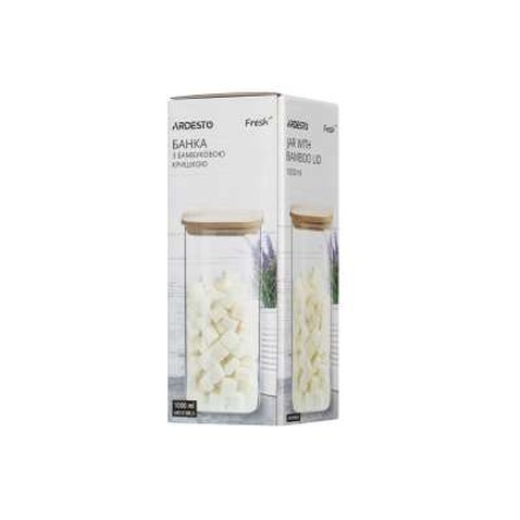 Ємність для сипучих продуктів Ardesto Fresh квадратна, скло, бамбук 1000 мл (AR1310BLS)