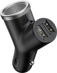 Автомобільний зарядний пристрій  Baseus CCALL-YX01 Y-type Dual USB + Cigarete Lighter (2USB 3.4A)