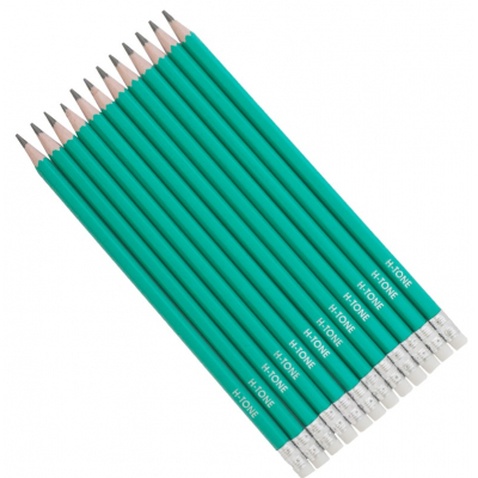 Олівець графітний H-Tone НВ, пластиковий, з гумкою, зелений, 12 шт (PENCIL-HT-JJ30104)