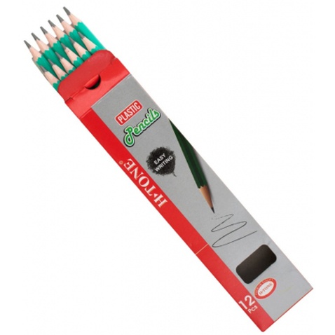 Олівець графітний H-Tone НВ, пластиковий, з гумкою, зелений, 12 шт (PENCIL-HT-JJ30104)