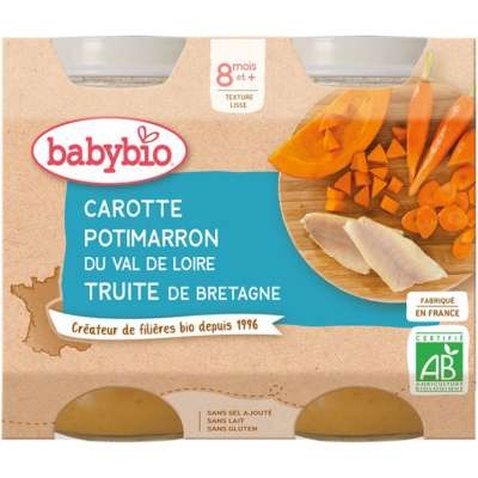 Дитяче пюре BabyBio органічнез моркви, китайського гарбуза та форелі +12 міс. 20 (51056)