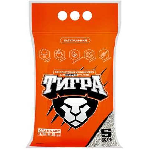 Наповнювач для туалету Тигра бентонітовий 5 кг (середня гранула 1.5-2.5 мм) (5201)