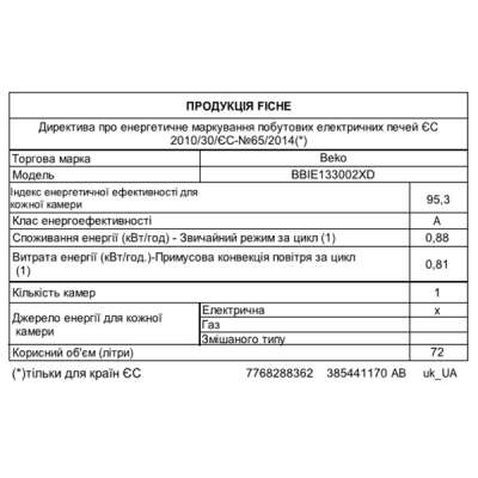 Духова шафа Beko BBIE123002XD