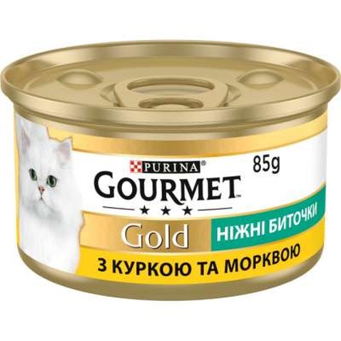 Вологий корм для кішок Purina Gourmet Gold. Ніжні биточки з куркою і морквою 85 г (7613035442207)